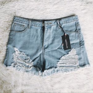 PrettyLittleThing Extreme Rip Jean Shorts